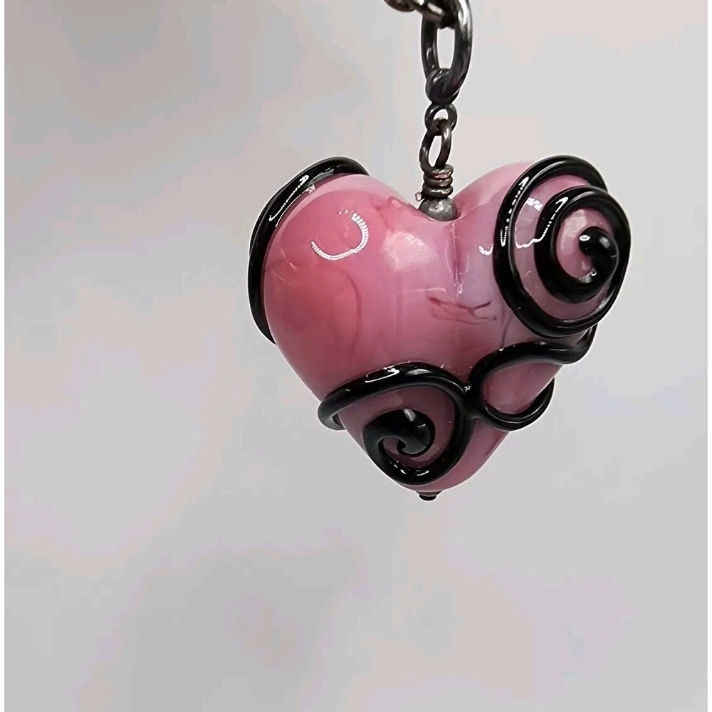 Pink Artisan Glass Heart Swirl Pendant Padlock Key Valentines Day Vintage Goth - Picture 12 of 16